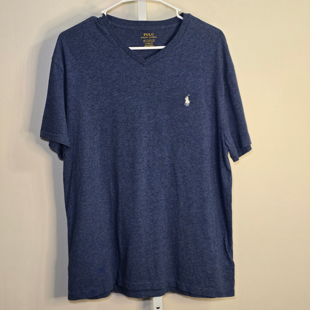Polo Ralph Lauren Mens Classic Fit‎ V-Neck T-Shirt Navy Blue Heather Size M